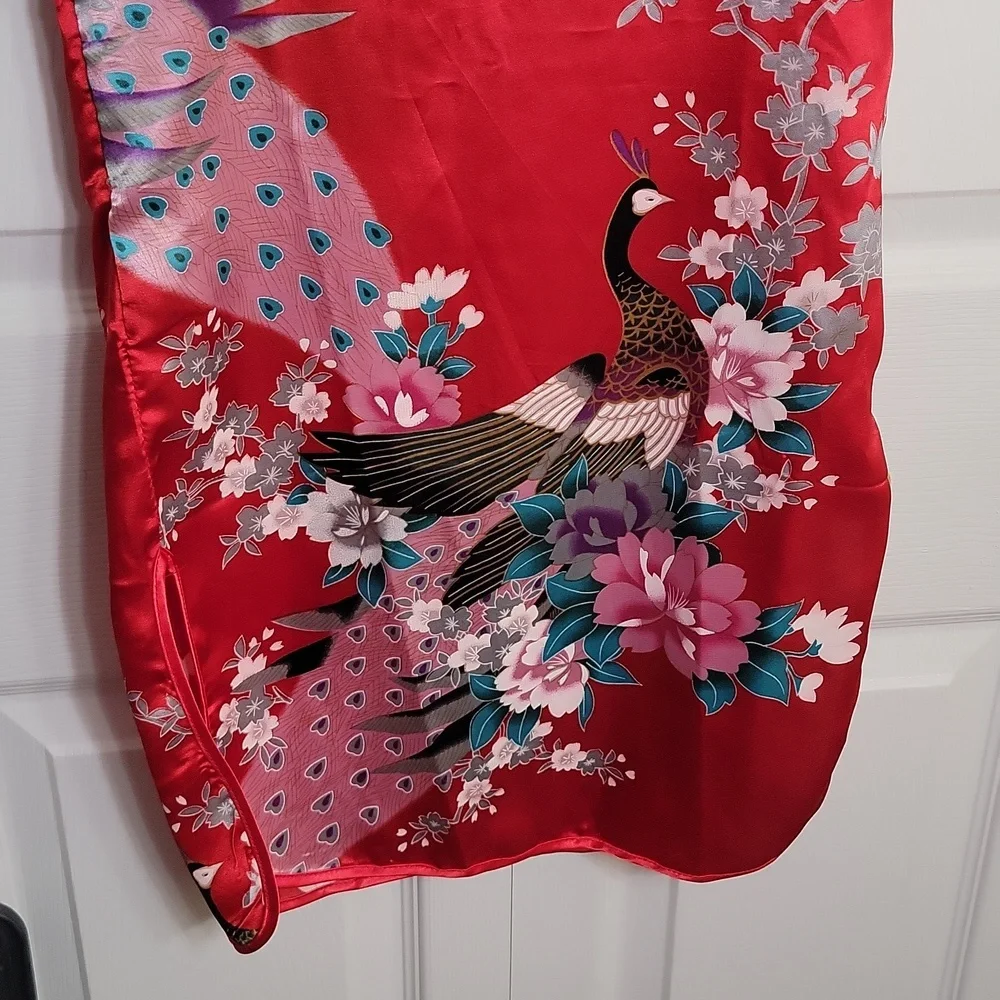 Wudiemi Chinese Peacock Sleeveless Dress Mandarin Collar Red Pink Size 8/10